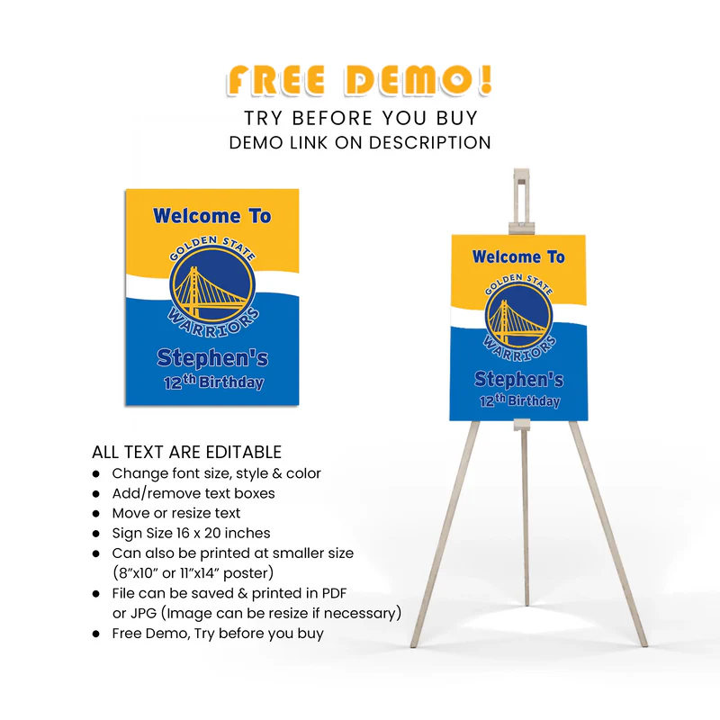 Golden State Warriors Welcome Sign Printable Party Display