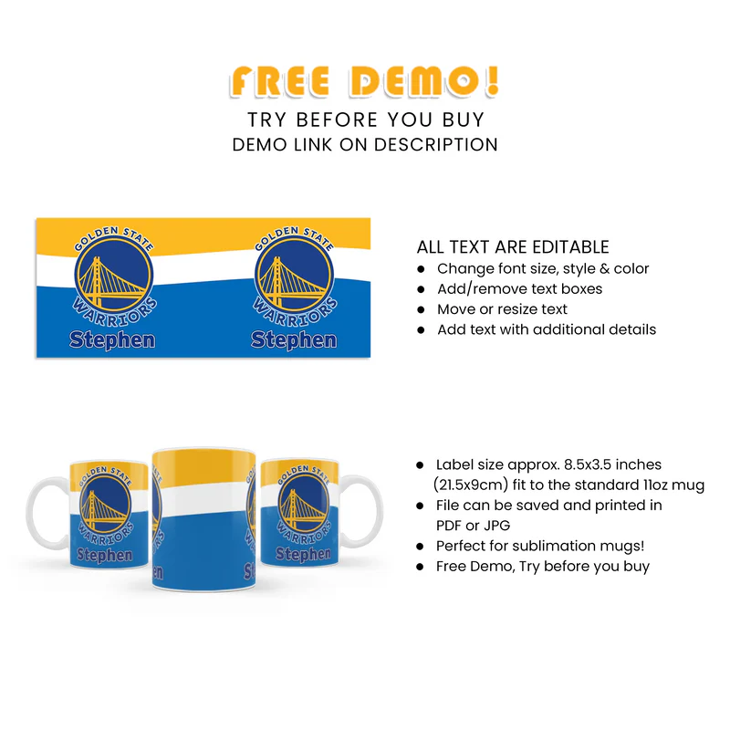 Golden State Warriors Sublimation Mug Custom Gift Design