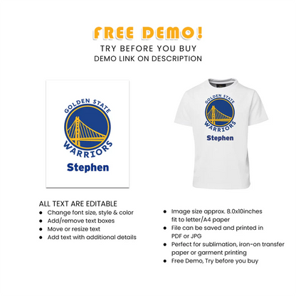Golden State Warriors Sublimation T-Shirt Personalized Tee