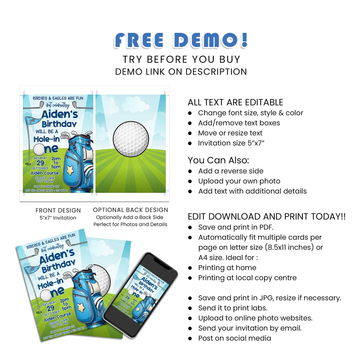 Golf Birthday Card Invitations - Design Your Own Golf-Themed Party Invites