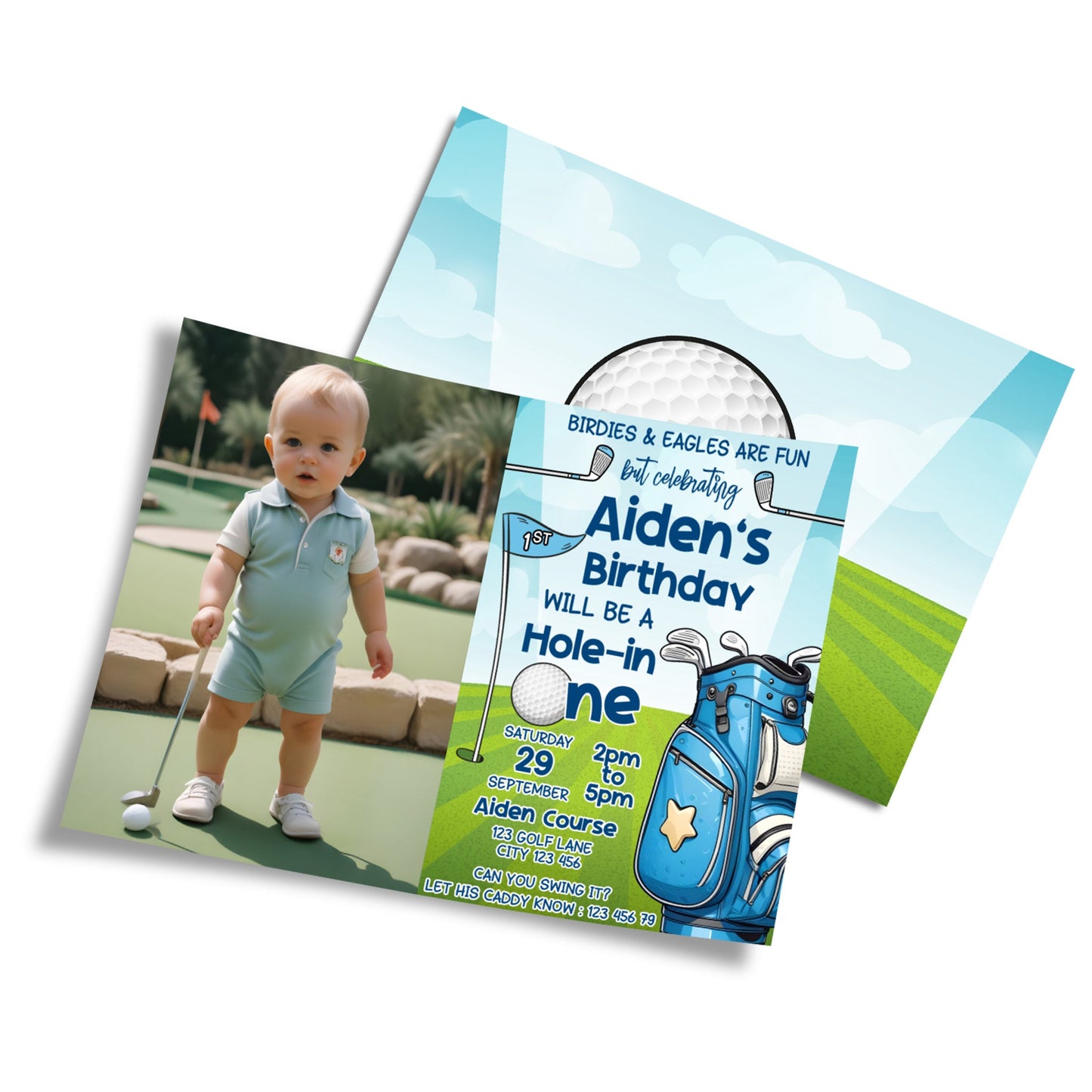 Mini Golf Personalized Photo Card Invitations: Custom photo card invitations showcasing mini golf elements