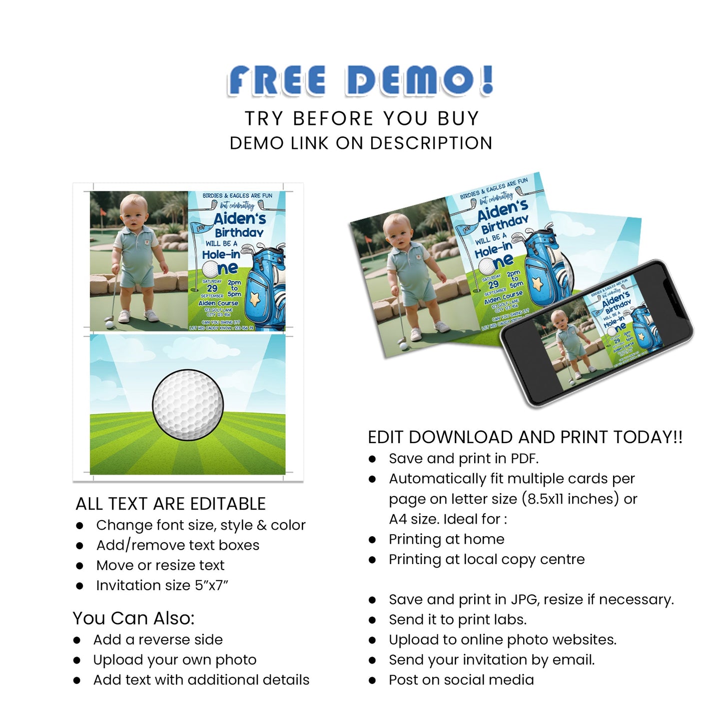 Personalized Golf Photo Card Invitations - Create Memorable Golf Event Invitations