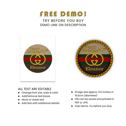 Gucci Inspired Edible Icing Sheet Cake Images Personalized