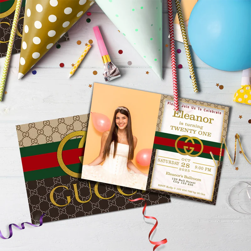 Gucci Inspired Birthday Decorations, Gucci Inspired Party Supplies, Gucci Inspired Themed, Gucci Style Inspired Digital Template, Editable Gucci Inspired Image SVG PNG