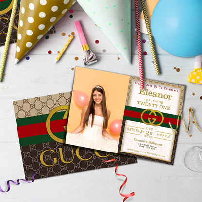 Gucci Inspired Birthday Decorations, Gucci Inspired Party Supplies, Gucci Inspired Themed, Gucci Style Inspired Digital Template, Editable Gucci Inspired Image SVG PNG
