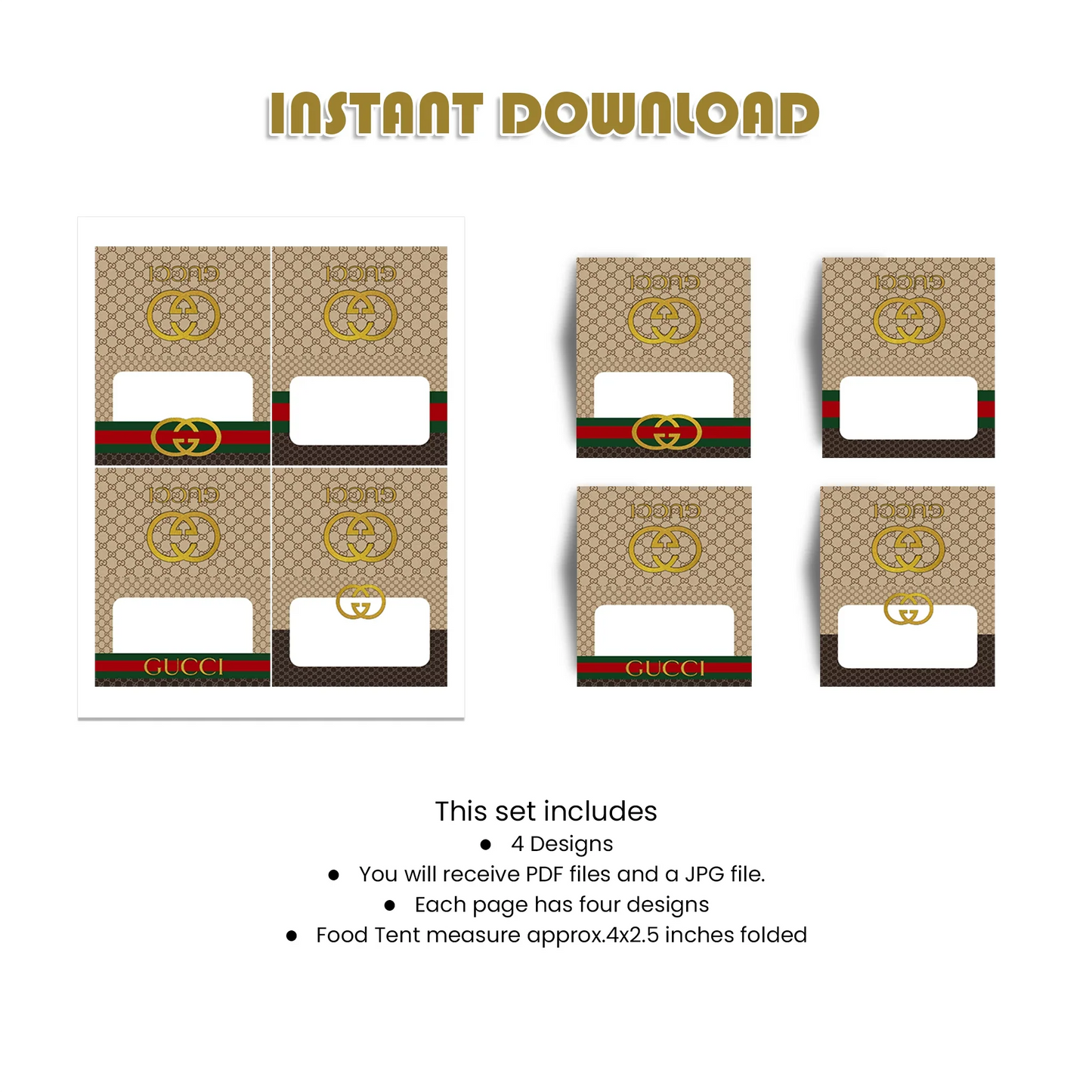 Gucci Inspired Food Cards Personalized Party Buffet Labels