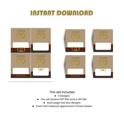 Gucci Inspired Food Cards Personalized Party Buffet Labels