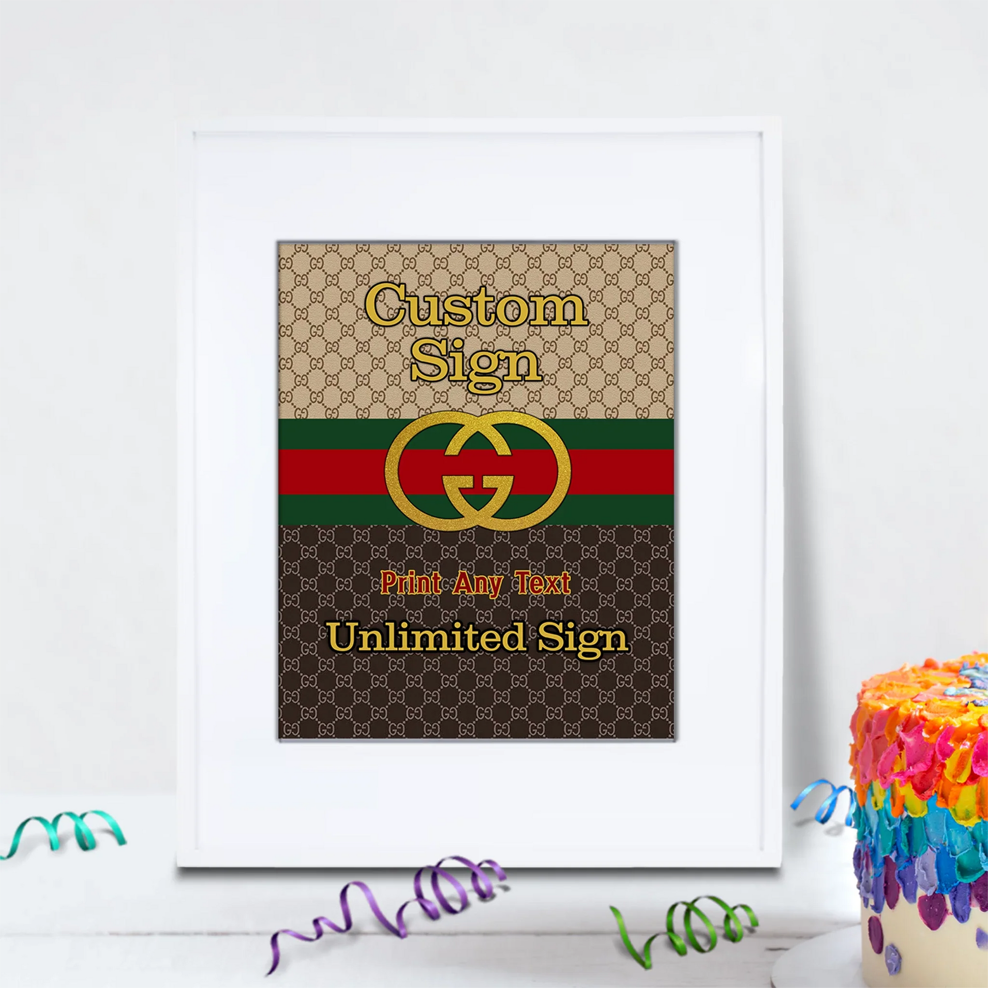 Gucci Inspired Birthday Decorations, Gucci Inspired Party Supplies, Gucci Inspired Themed, Gucci Style Inspired Digital Template, Editable Gucci Inspired Image SVG PNG