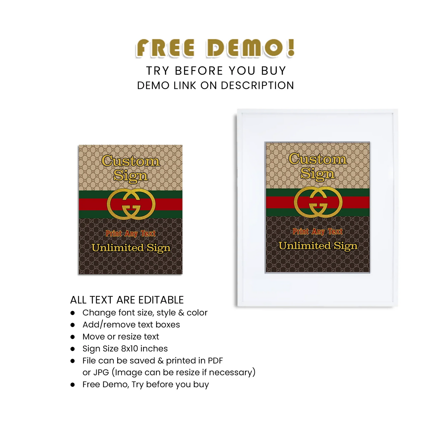 Gucci Inspired Custom Party Sign Printable Decoration