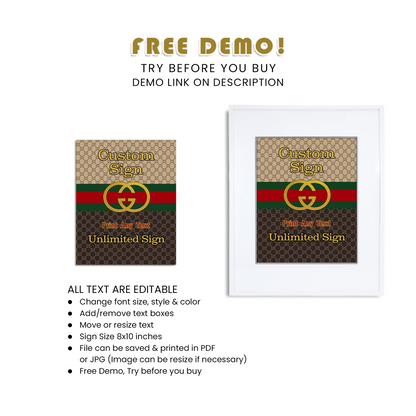 Gucci Inspired Custom Party Sign Printable Decoration