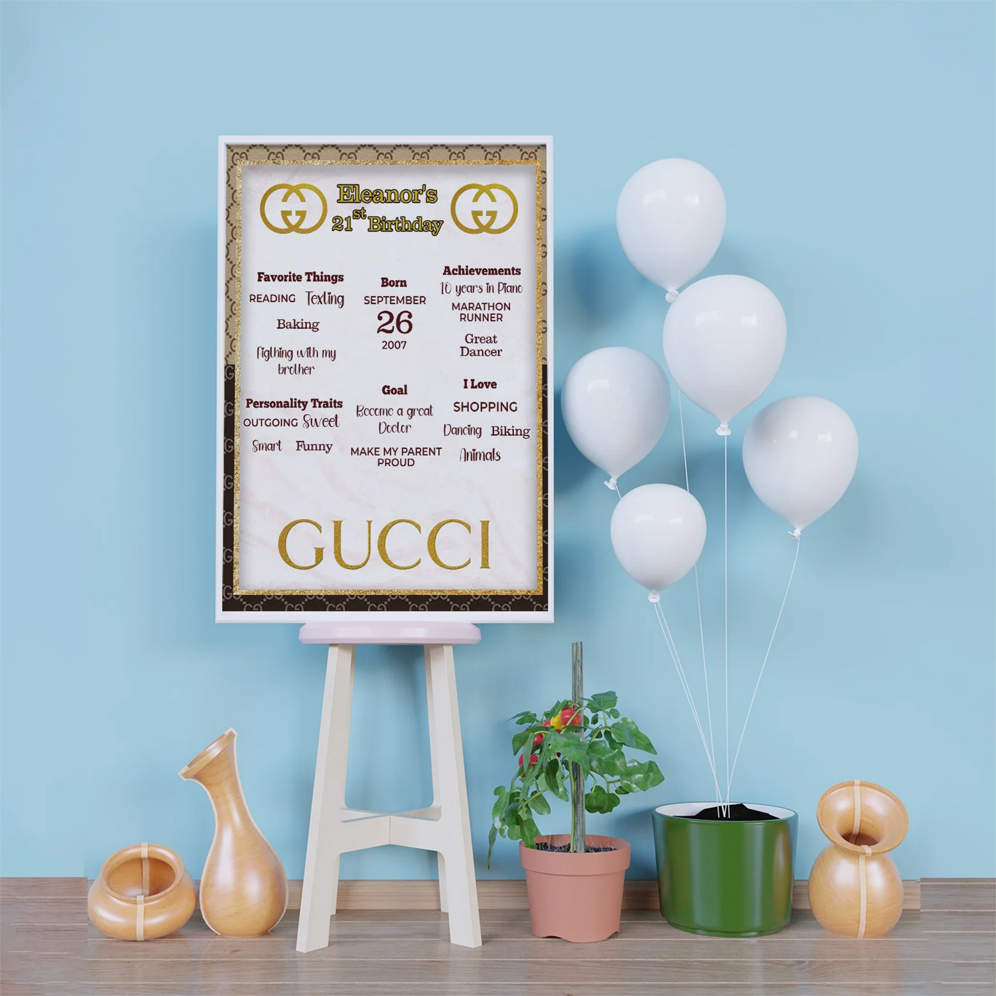 Gucci Inspired Birthday Decorations, Gucci Inspired Party Supplies, Gucci Inspired Themed, Gucci Style Inspired Digital Template, Editable Gucci Inspired Image SVG PNG