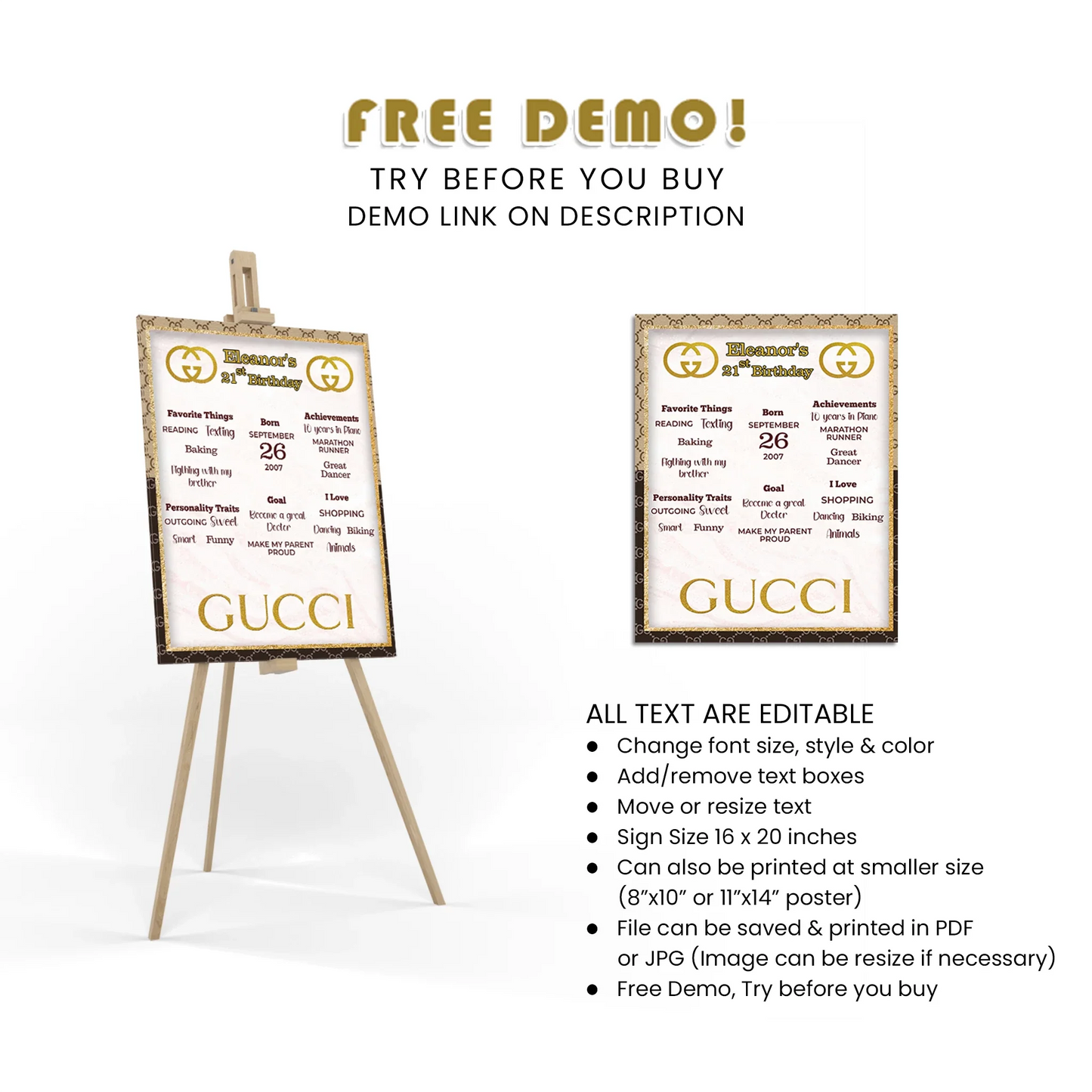 Gucci Inspired Milestone Poster Personalized Birthday Design