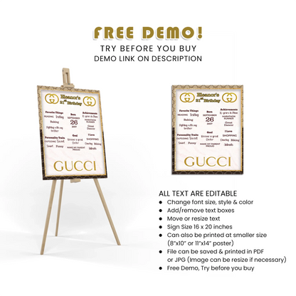 Gucci Inspired Milestone Poster Personalized Birthday Design