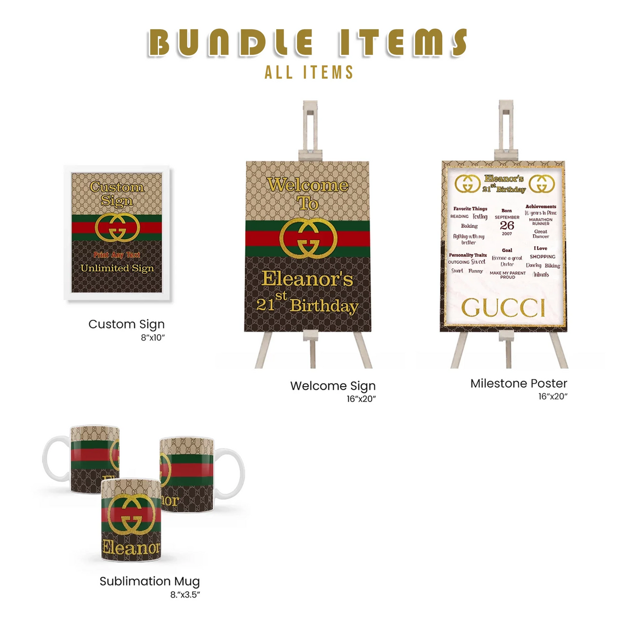 Gucci Inspired Party Pack Bundle Digital Template Personalized Gucci Inspired Party Pack Bundle Digital Template Personalized