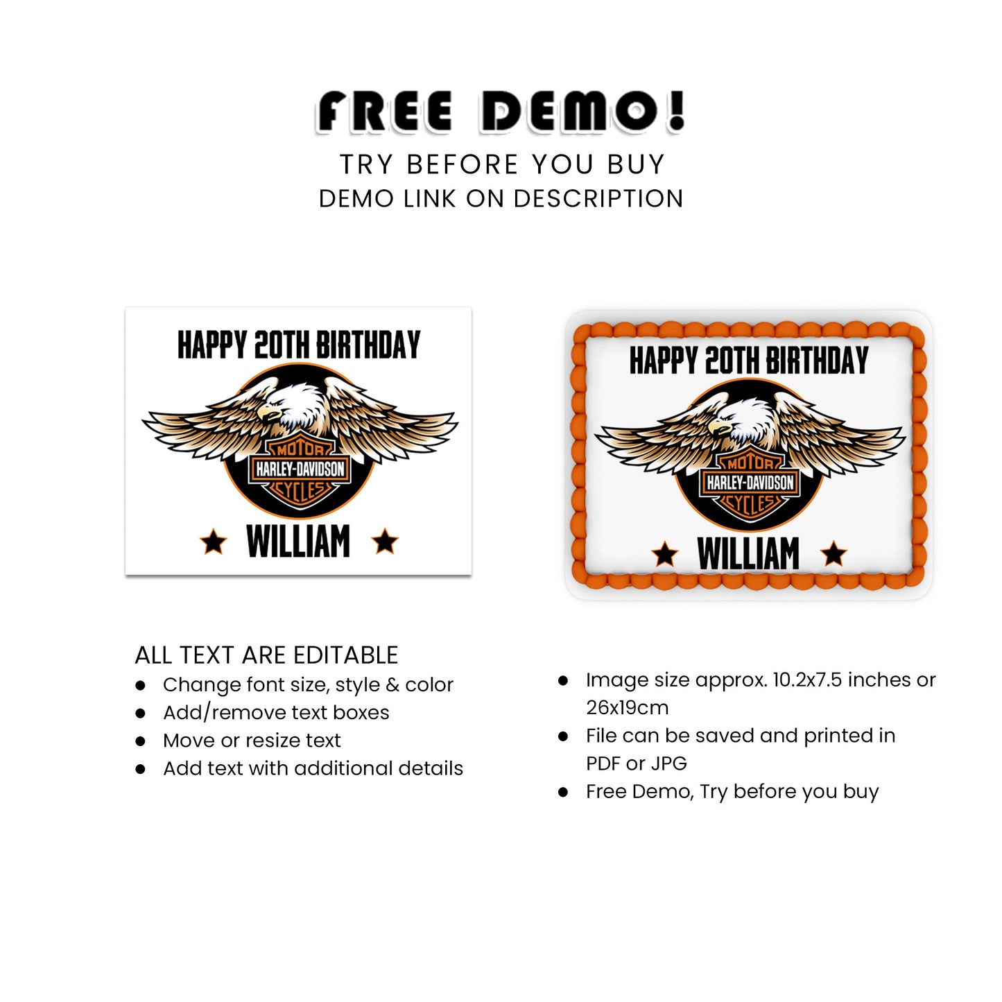 Rectangle Harley Davidson Edible Cake Images - Make Your Event Unforgettable