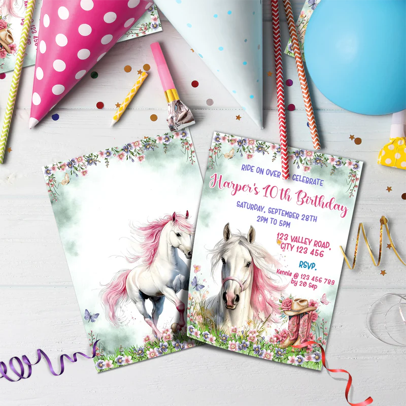 Horse Birthday Decorations, Cow girls Party Supplies, Horseshoe Themed, Horse Digital Template, Editable Horse Equestrian Image SVG PNG