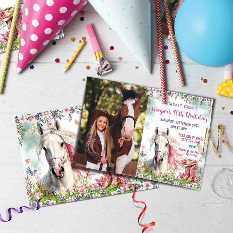 Horse Birthday Decorations, Cow girls Party Supplies, Horseshoe Themed, Horse Digital Template, Editable Horse Equestrian Image SVG PNG