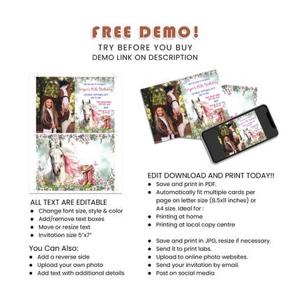 Horse Equestrian Photo Card Invitations Personalized Party