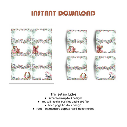Horse Equestrian Food Cards Custom Printable Party Labels