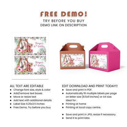 Horse Equestrian Treat Box Label Personalized Printable