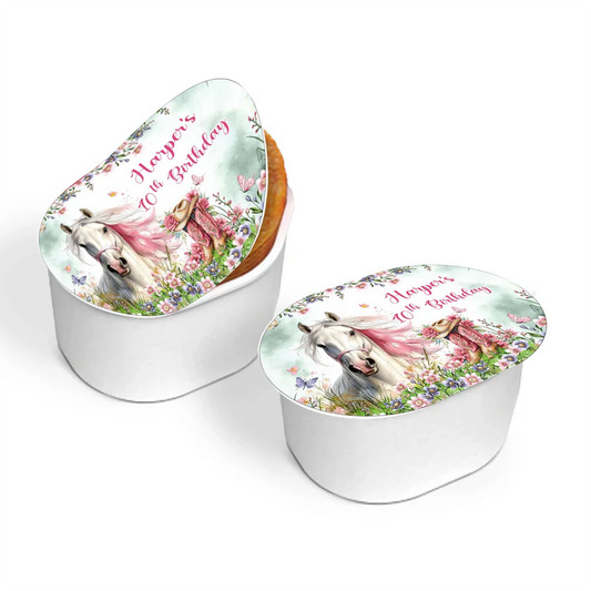 Horse equestrian mini pringles label with custom horse design on white background