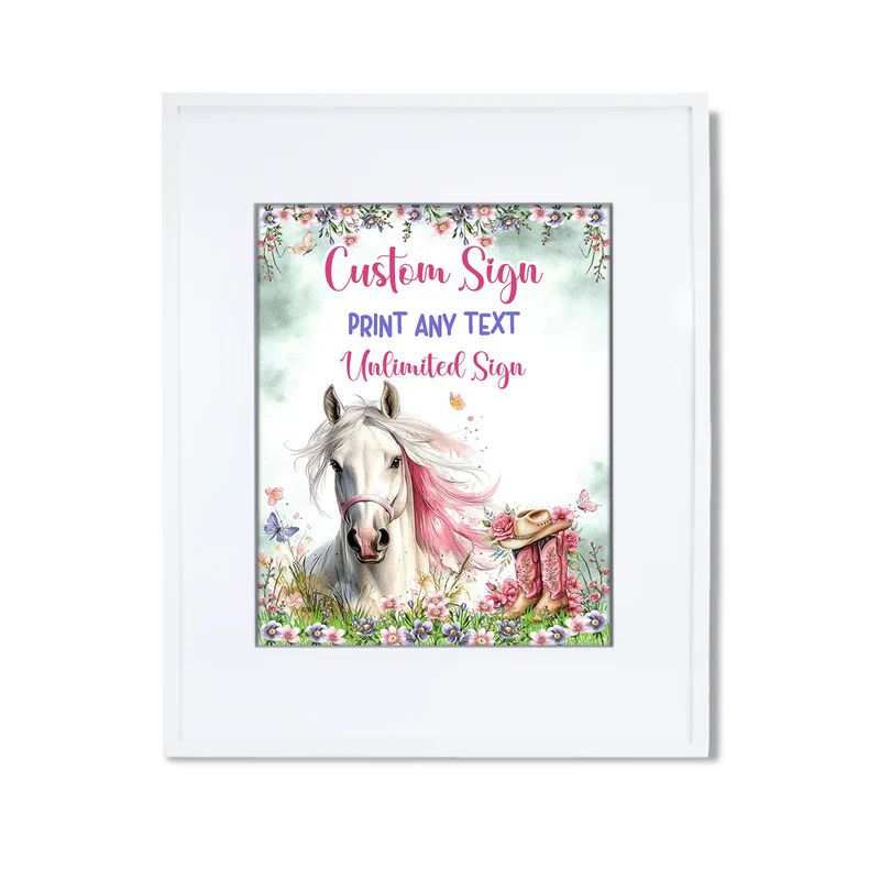 Horse equestrian custom sign with personalized horse graphic on white background