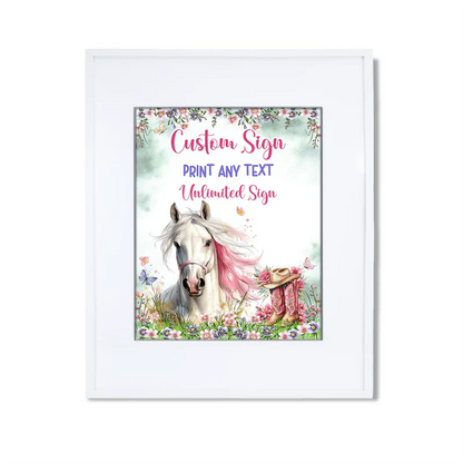 Horse equestrian custom sign with personalized horse graphic on white background