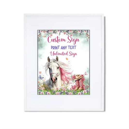 Horse equestrian custom sign with personalized horse graphic on white background
