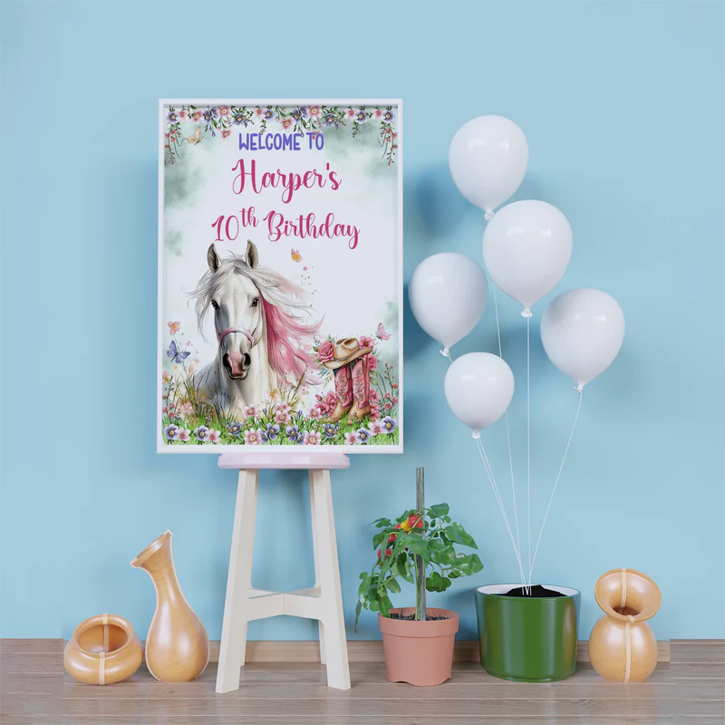 Horse Birthday Decorations, Cow girls Party Supplies, Horseshoe Themed, Horse Digital Template, Editable Horse Equestrian Image SVG PNG