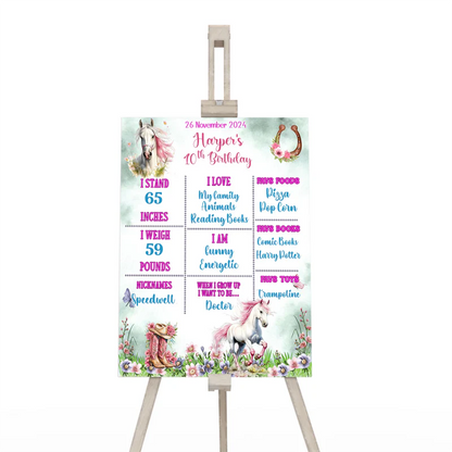 Horse equestrian milestone poster with custom horse design on white background
