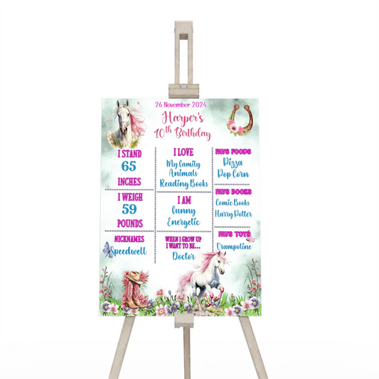 Horse equestrian milestone poster with custom horse design on white background