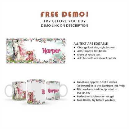 Horse Equestrian Sublimation Mug Personalized Gift Printable