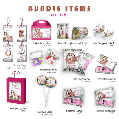 Horse Birthday Decorations, Cow girls Party Supplies, Horseshoe Themed, Horse Digital Template, Editable Horse Equestrian Image SVG PNG
