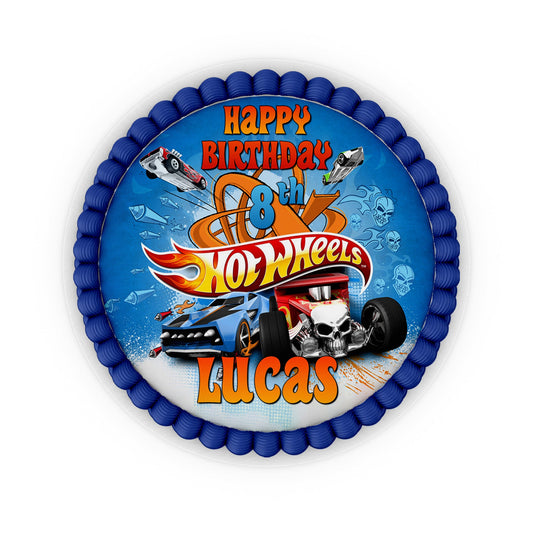 Round Edible Sheet Cake Images with Hot Wheels Theme