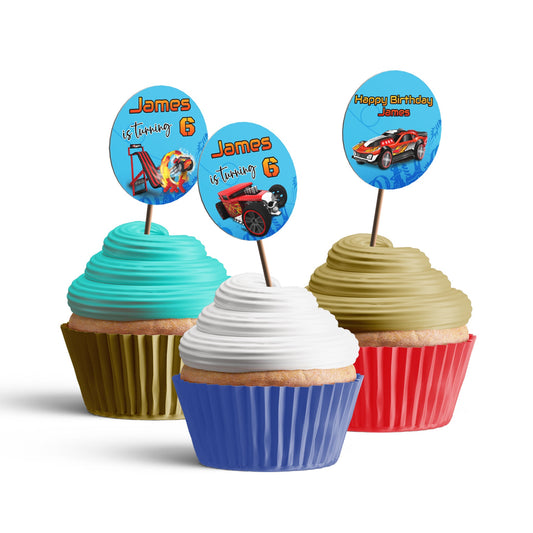 Hot Wheels Themed Personalized Cupcakes Toppers