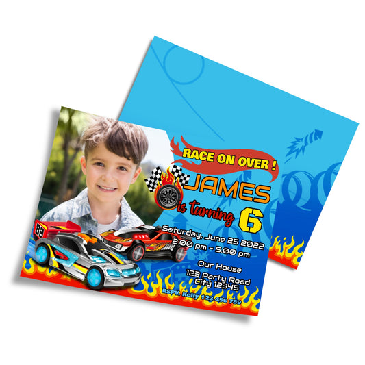 Photo Card Invitations Personalized with Hot Wheels Theme