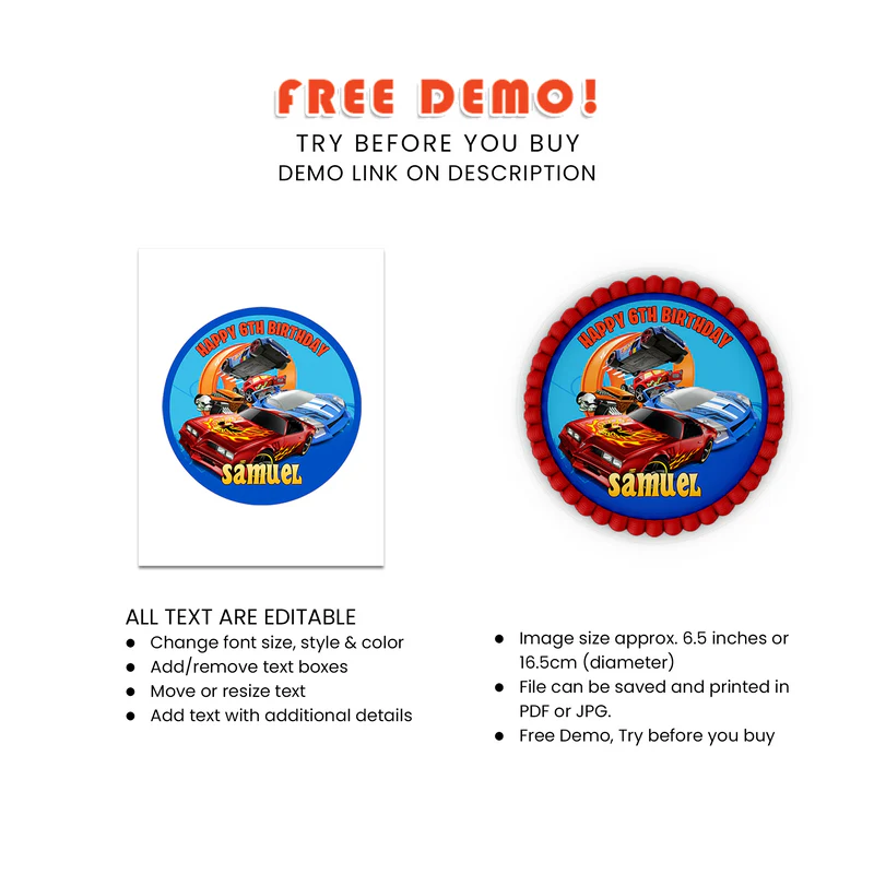 Hot Wheels Cars Personalized Icing Sheet Cake Images