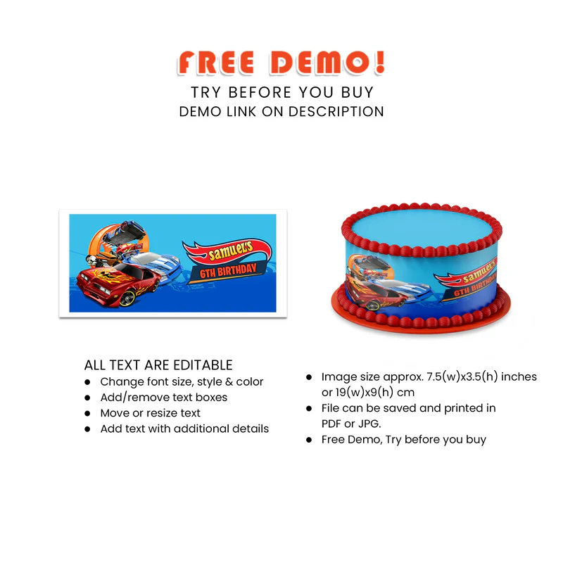 Best Hot Wheels Cars Personalized Cake Strips Image