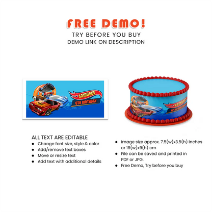 Best Hot Wheels Cars Personalized Cake Strips Image