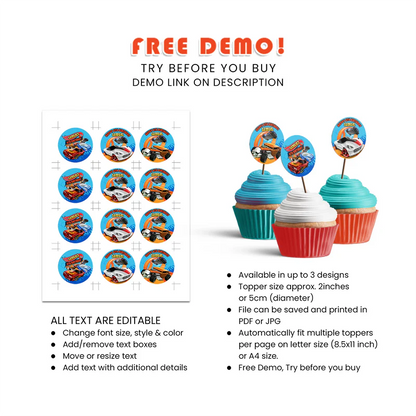 Hot Wheels Cars Personalized Cupcake Toppers Printable