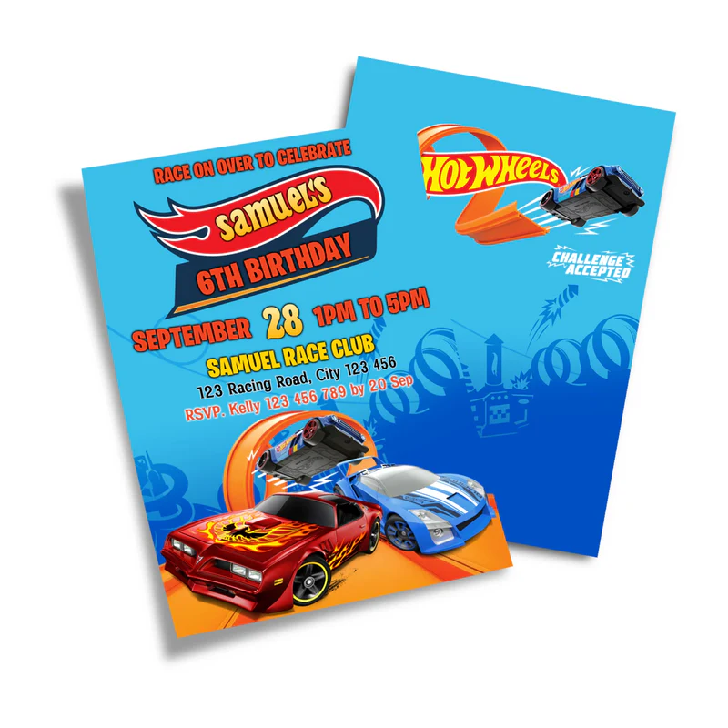 Hot Wheels Cars Personalized Birthday Card Invitations