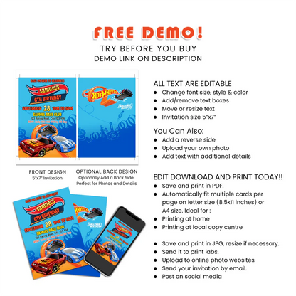 Buy Hot Wheels Cars Personalized Birthday Card Invitations