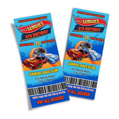 Hot Wheels Cars Personalized Birthday Ticket Invitations