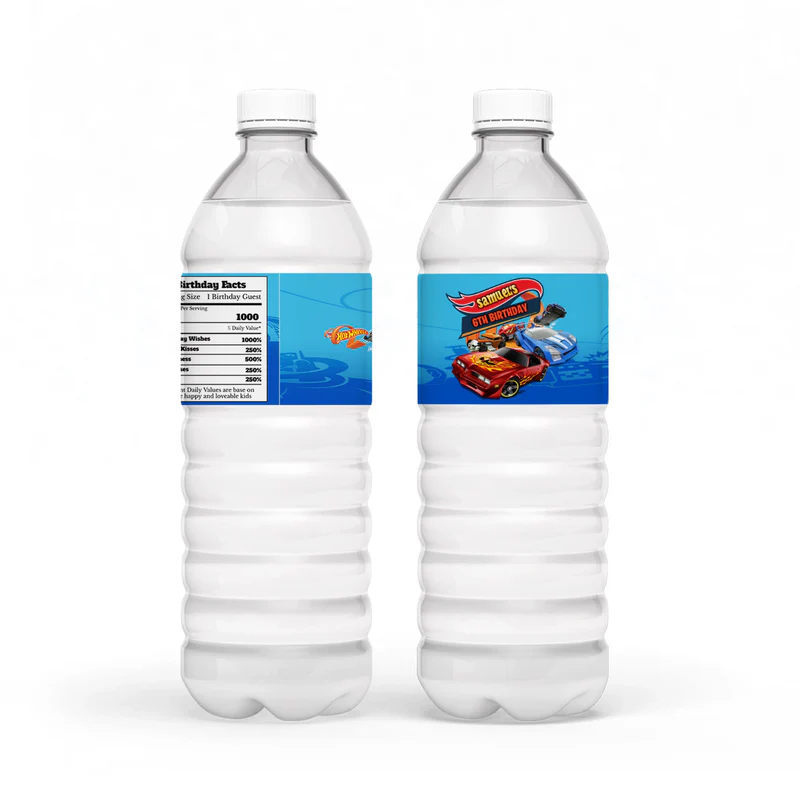 Hot Wheels Cars Water Bottle Label