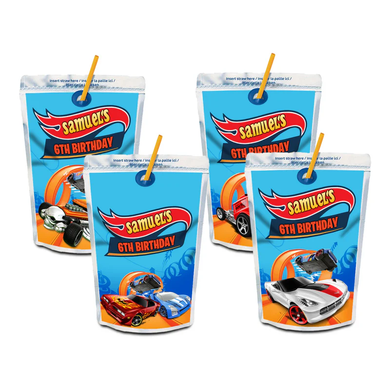 Hot Wheels Cars Juice Pouch Label