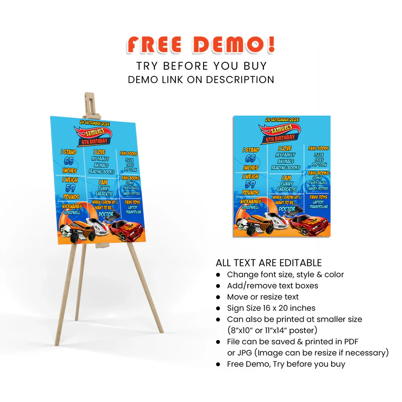 Hot Wheels Cars Milestone Poster Personalized