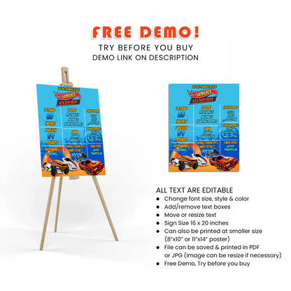 Hot Wheels Cars Milestone Poster Personalized