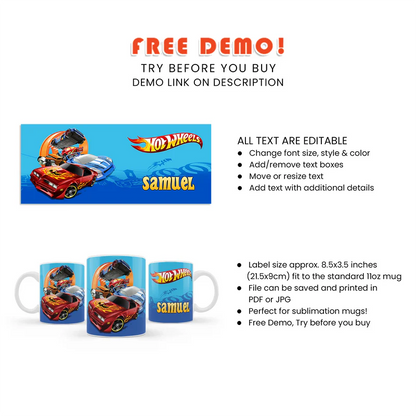 Hot Wheels Cars Sublimation Mug Design
