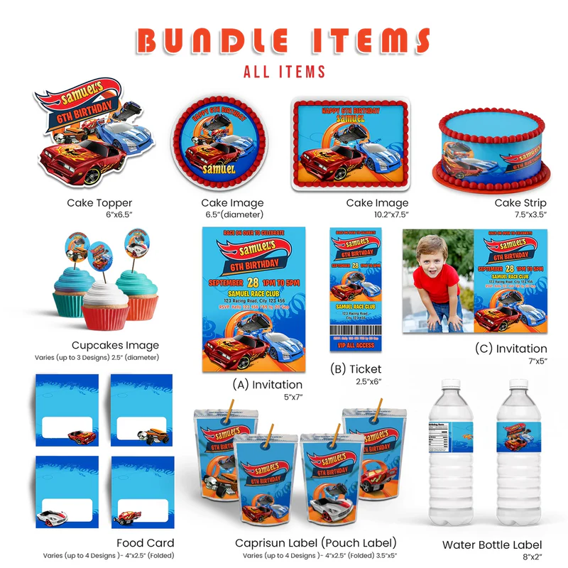 Hot Wheels Cars Personalized Digital Template Party Pack