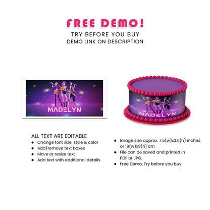 Huntrix Kpop Demon Hunters edible cake strips custom birthday design